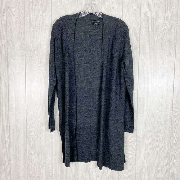 Adrienne Vittadini | Dark Gray 100% Extra Fine Merino Wool Open Front Cardigan - Picture 1 of 8